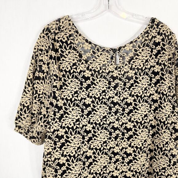 Catherines Plus Size 1X Top 18W 20W Lace Textured Beige Black‎ Lined Keyhole 728 - Picture 6 of 11